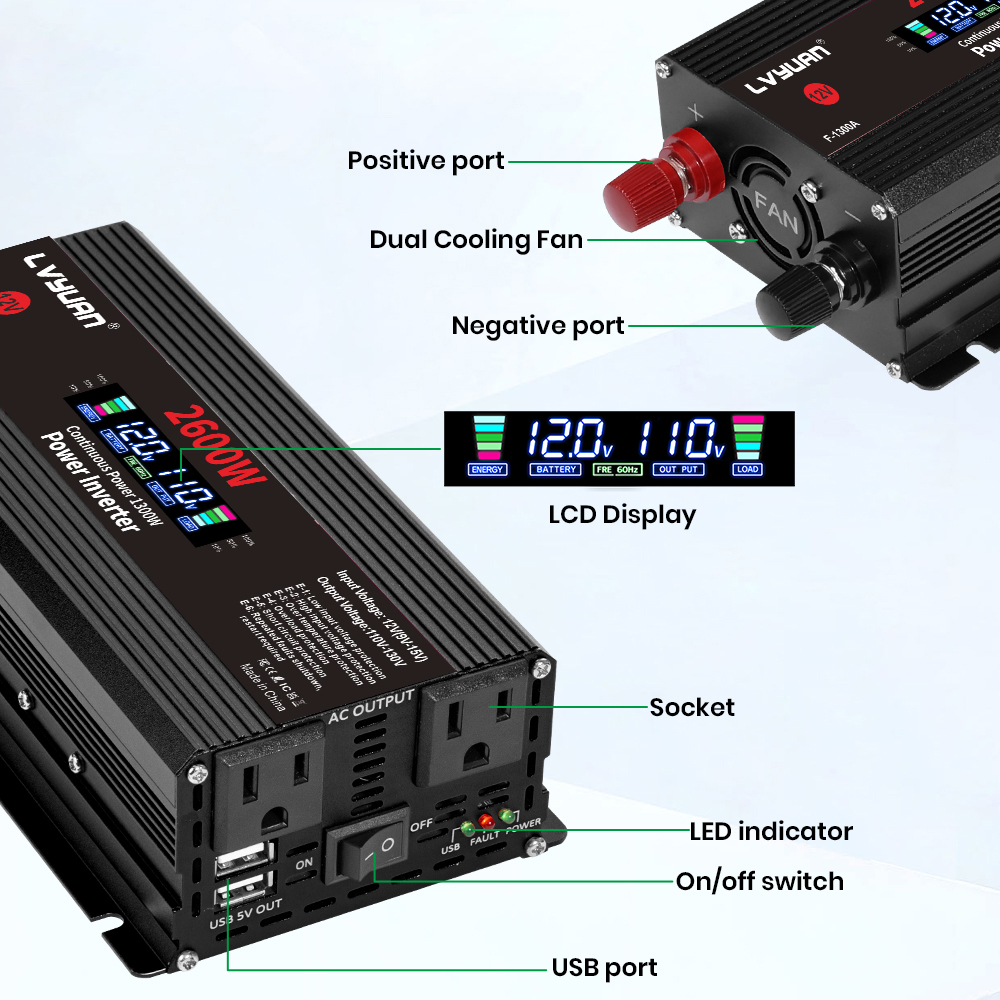 1500W 2000W 2600W Power Invert - Solar Emergency Charger recension och pris